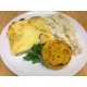 Émincé de poulet sauce brune à l'orange, poêlée de courgettes et pommes sautés