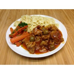 Sauté de porc à la Corse, légumes mijotés et tortis