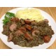 Saucisses lentilles, riz aux petits légumes