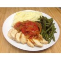 Poulet basquaise, riz pilaf et courgettes persillade