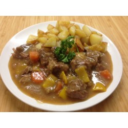 Joue de porc au cidre, riz sauvage et légumes  mijotés