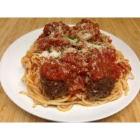 Spaghettis tomates basilic et steak végétarien au fromage