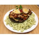 Aubergine farcie brousse et oignons, pennes et ratatouille*