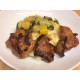 Escaloppe de porc sauce tapenade, purée au fromage et légumes grillés