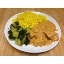 Poulet tika massala, riz et flan de légumes