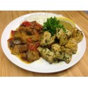 Filet de poulet, Caponata siscilienne et pennes au basilic