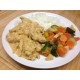 Filet de poulet tomate et poivrons, polenta au fromage et courgettes persillade
