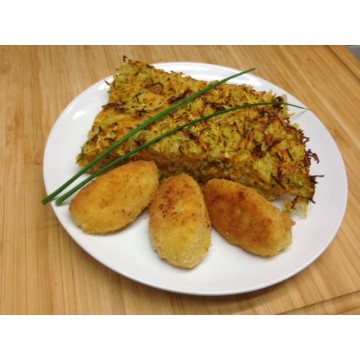Croquettes au fromage et paillassons de légumes Croquettes au fromage et paillassons de légumes