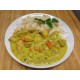 Émincé de poulet sauce brune à l'orange, poêlée de courgettes et pommes sautés