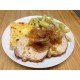 Roti de porc mayonaise et salade de riz crudités (plat froid)