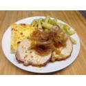 Roti de porc mayonaise et salade de riz crudités (plat froid)