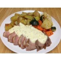 Canard à l’orange, pommes sautées et flan de légumes 