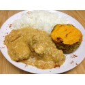 Poulet korma, riz basmati et poêlée de légumes