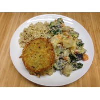 Galette de lentille corail, purée au fromage et légumes  grillés