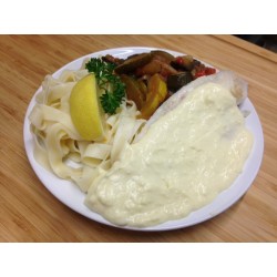 Lotte à la crème d'aneth, tagliatelles et choux fleur brocolis