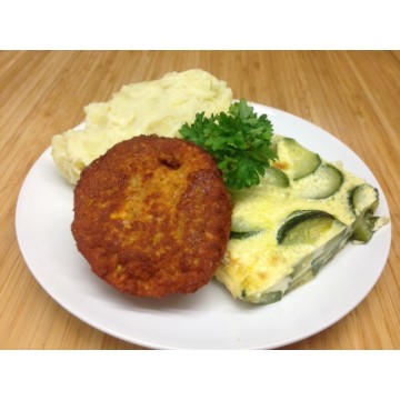 Steak végé à l'italienne tomate fromage basilic,   haricots verts et gratin de légumes *