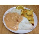 Limande sauce crustacés, légumes grillés riz et blé tendre
