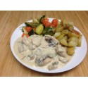 Emincé de dinde sauce forestière, tortis et haricots verts