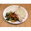 Filet de limande à la crème de poireaux, riz et petits légumes